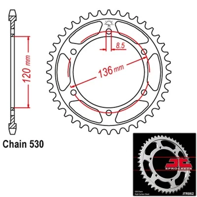 Piñones JT Piñón Trasero Acero Paso 530 46 Dientes Yamaha YX600 Radian (1986) Foto 1 de 2