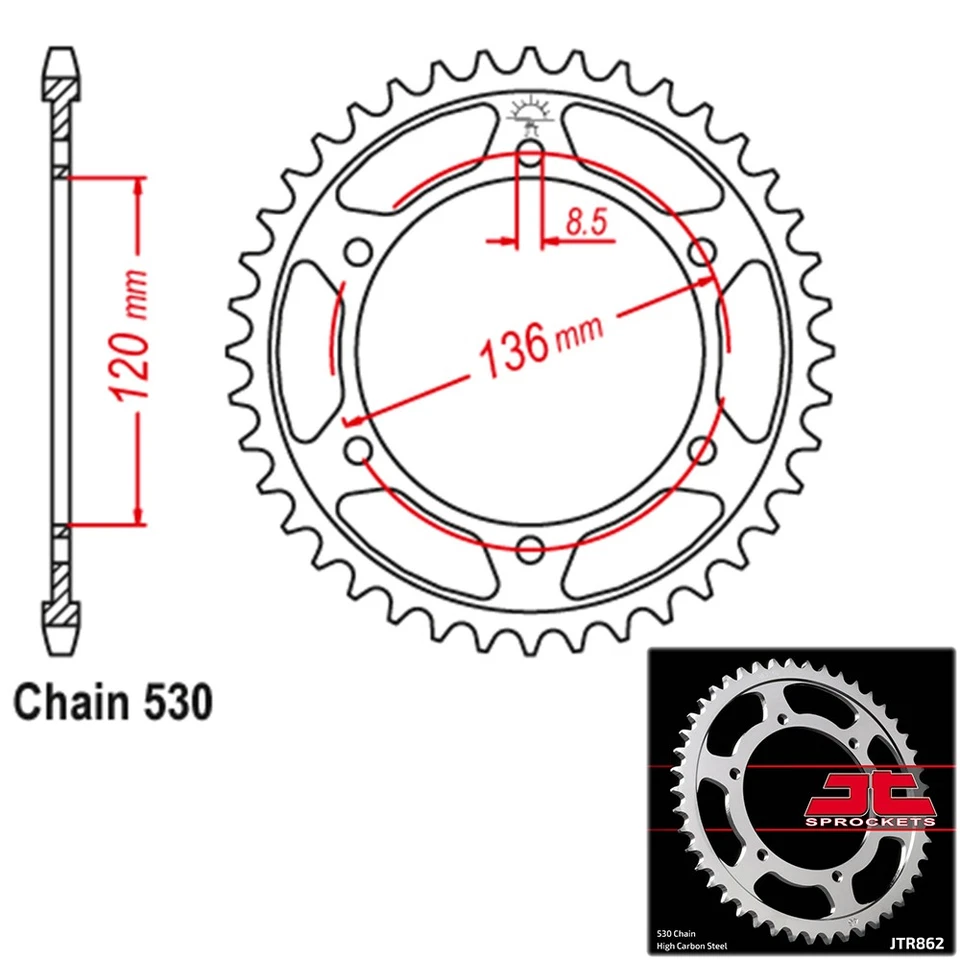 Piñones JT Piñón Trasero Acero Paso 530 46 Dientes Yamaha YX600 Radian (1986) Foto 1 de 2