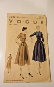 Vintage VOGUE Schnittmuster #7887, Kleid, Größe 12, 1953 - Bild 1 von 2