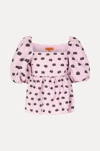 Stine Goya Kinsley 1919 Textured Jacquard Peonies Top Ruffle Size Small - Picture 1 of 10