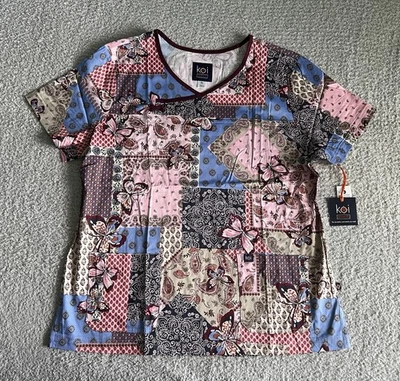 Koi Stretch Scrub Top Women’s Sz XL Mariposa Bandana Paisley Nursing Medical - Image 1 of 4