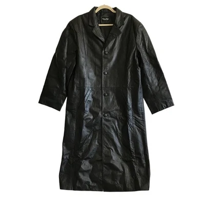 BETTINA RIZZI VTG Leather Coat Men L Black Custom Retro Grunge Goth Y2K Matrix - Image 1 of 4