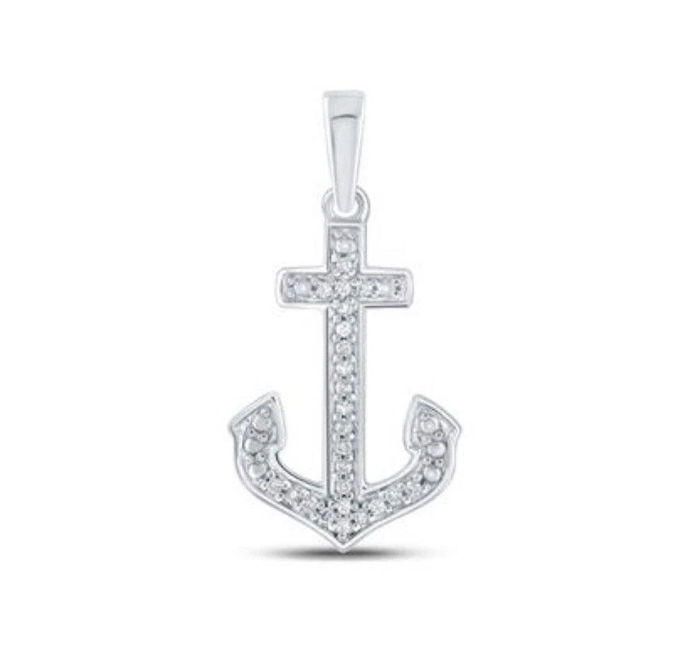 Colgante náutico ancla diamante redondo plata de ley 1/12 quilates Foto 1 de 4