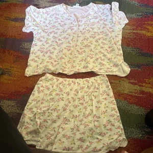 Conjunto de pijama corto súper suave Carole Hochman grande rosa floral 100 % algodón - Imagen 1 de 6