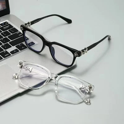 Anteojos estilo corazones cromados logotipo cruzado negro marco transparente gafas recetadas Foto 1 de 4