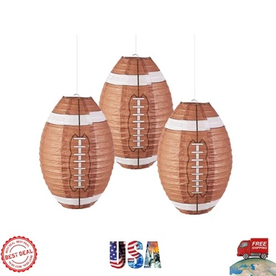 Elegantes linternas de papel de fútbol americano - 3 piezas 12"" plegables para cumpleaños y día de juego Foto 1 de 4