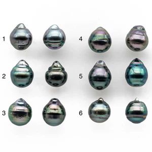 Par de gotas de perlas de Tahití a juego de 9-10 mm con alto brillo y mancha menor, sin - Imagen 1 de 5