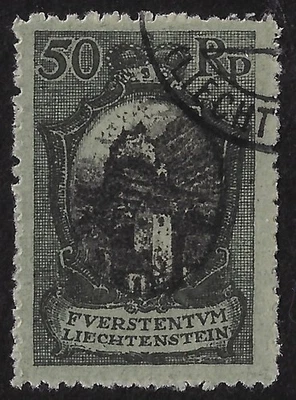 Liechtenstein Scott 67 used, 50 Rp blue, VF, CV $10.50			  (a6845 - Image 1 of 2