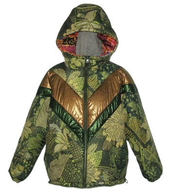 FARM RIO Women Hooded GREEN Cool LEOPARD Reversible PUFFER Jacket M MSRP$300 NWT - Image 1 of 4