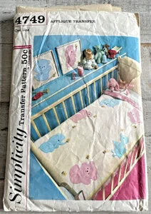 Vintage 60er Simplicity 4749 Baby Elefant Bär Küken Decke Transfers Muster Schnitt - Bild 1 von 2