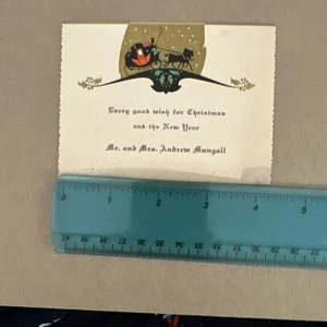 Vintage Art Deco Christmas Card - Man With Horses And Carriage Silhouette - Picture 1 of 3