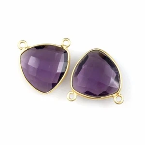 Lünette Edelstein Glieder - Gold Vermeil - kleine Billion - 15 mm - Amethyst Quarz - 1 Stück - Bild 1 von 3