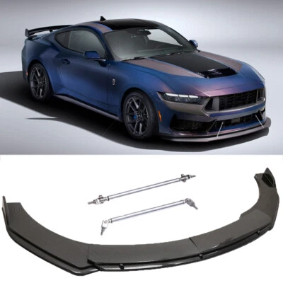 Car Front Bumper Lip Carbon Style + Strut Rods For Ford Mustang S650 Dark Horse - Image 1 of 4
