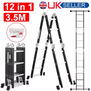 3.5M 12 IN 1 Excel Aluminium Combination Step Ladder Foldable Multi-Purpose - Picture 1 of 14