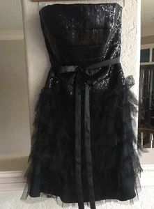 Womens Sean Couture Black Strapless Party Dress XS Ruffles Mesh - Picture 1 of 12