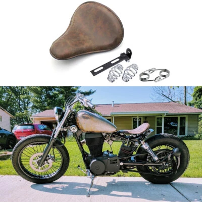 Retro 3" Leather Vintage Motorcycle Spring Driver Solo Bracket Seat For Harley - Image 1 of 4
