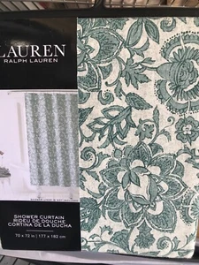 Ralph Lauren Green White Fabric Cotton Shower Curtain 70” x 72” ~New~ - Picture 1 of 3
