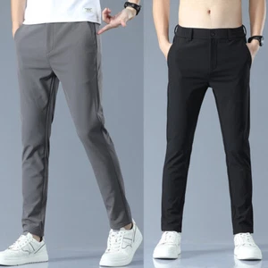 Men Dress Pants Slim Stretch Chino Golf Pocket Hiking Flex Workwear Trousers # - Picture 1 of 15