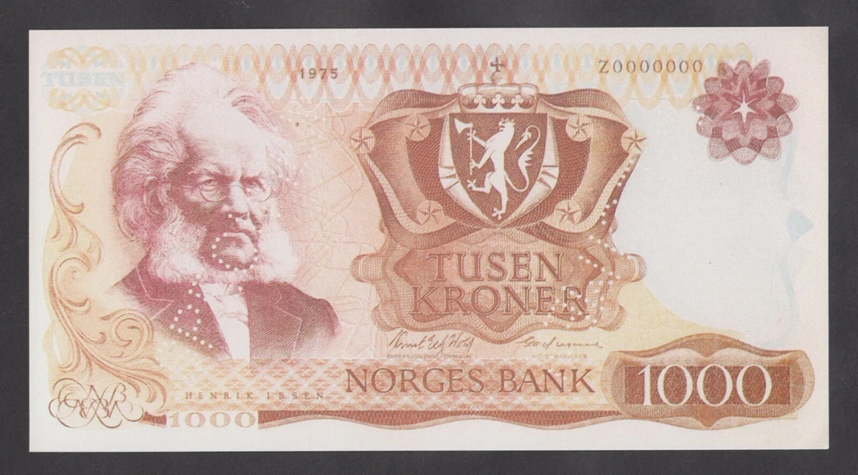 🔴NORUEGA 1000 coronas 1975 UNC *ESPECIMEN* 🔴REPRODUCCIÓN🔴 Foto 1 de 1