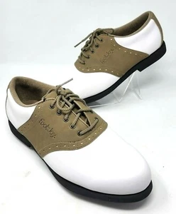 Zapatos de golf FootJoy FJ Greenjoys para mujer 10 M blanco marrón silla de montar #48802 Lite Spike - Imagen 1 de 12