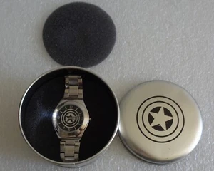 CAPTAIN AMERICA QUARTZ STAINLESS STEEL WRIST WATCH WORKS IN TIN CAN - Picture 1 of 4