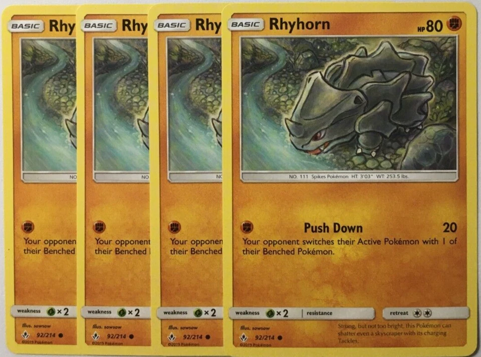 POKEMON 4X RHYHORN 92/214 UNBROKEN BONDS COMMON NEAR MINT-PLAYSET - Image 1 of 1
