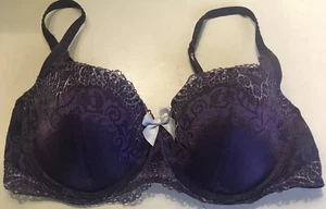 Dkny 36B Purple Padded Lace Underwire Bra W Bow - Picture 1 of 12