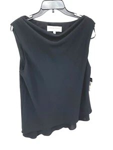 Donna Ricco Blouse Womens 14W Black Drape Neck Sleeveless Asymmetric Hem - Picture 1 of 8