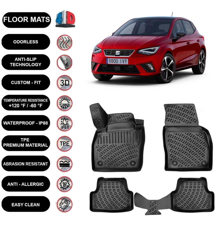Alfombrillas forro para Seat Ibiza (2017-2024) impermeables moldeadas en 3D negras 4 un. Foto 1 de 4