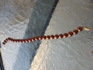 Brown Dyed Freshwater Cultured Pearl Bracelet 14kt Solid Yellow Gold  - Picture 1 of 12