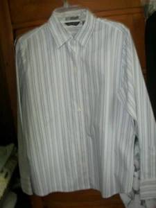 Eddie Bauer Long Sleeve Blouse ~ Size L ~ Blue & Purple Pinstripe on White - Picture 1 of 6