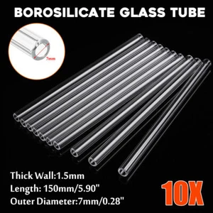 10x Borosilicate Glass Blowing Tubing 6 inch Tubes 7mm OD 1.5mm Thick Wall Pyrex - Afbeelding 1 van 7