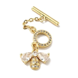10sets Cubic Zirconia Toggle Clasps Golden Brass Buckle with Bee Charms 42mm - Picture 1 of 2