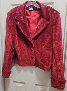 LoriZoni Women's Size L 100% Silk Shimmery Red Blazer with Black Undertone Lined - Picture 1 of 9