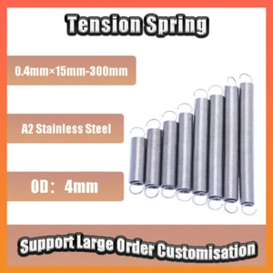 A2 Stainless Steel Tension Springs | Ø0.4mm×15-300mm for Automotive, Industrial - Picture 1 of 5