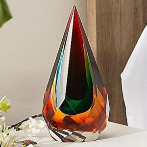 Lágrima facetada arte vidrio rojo verde oro escultura artesanal pisapapeles 8"H - Imagen 1 de 12