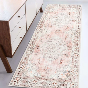 Non Slip Boho Pink Runner Rug, Machine Washable for Hallways Entryway Kitchen Ba - Picture 1 of 8