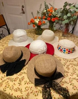 Lote De Colección De 6 Sombreros Para Mujer Vestido De Paja Boda Iglesia ¡Preciosos! Foto 1 de 3