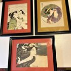 3 Shunga Japanese Erotic Art Prints on Silk (A-20,21,133)