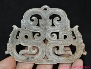 Estatua antigua de 3,6" de jade hetiano tallado fengshui dragón jade bi yubi de China - Imagen 1 de 6