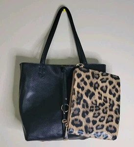 New Directions Reversible Handbag Purse Tote Black/Leopard With Wristlet - Picture 1 of 8