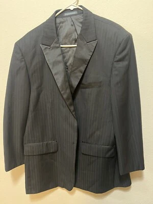 NWT Ferrecci Uomo 46R  Super 150's Black Suit Jacket Pinstripe Button Missing - Image 1 of 4