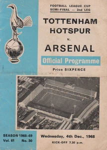 Tottenham Hotspur v Arsenal League Cup programme, 1968-69 - Picture 1 of 2
