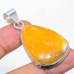 Yellow Septarian Gemstone 925 Sterling Silver Jewelry Pendant 1.89" t412 - Picture 1 of 2