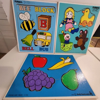 LOTE de (3) Rompecabezas Bandeja Madera Vintage Playskool Judy Instructo Juguetes Comida Foto 1 de 4