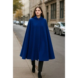 Vintage 1950's Featherlite 100% Merino Wool Cape Coat Blue Attached Scarf - Picture 1 of 12