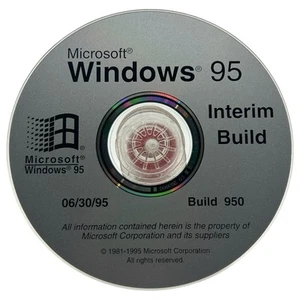 Disque CD-ROM couleur argent Microsoft Windows 95 Interim Build 950 30/06/1995 - Photo 1/2
