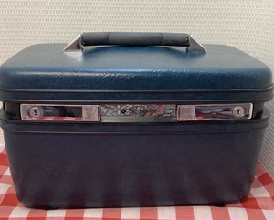 Vintage Samsonite PROFILE 11 TEAL BLUE travel beauty case inside pockets, mirror - Picture 1 of 9