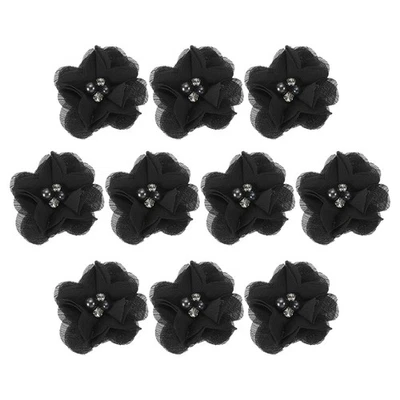 10 Piezas Flor de Gasa de 2" con Apliques de Perlas de Estrás Adornos Negro Foto 1 de 4