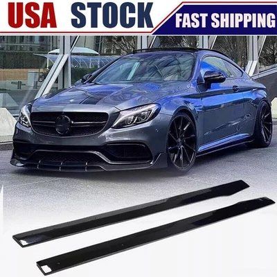 Fits Benz W205 C205 C200 C300 C43 C63  Side Skirts Extension Lip Glossy Black - Image 1 of 4